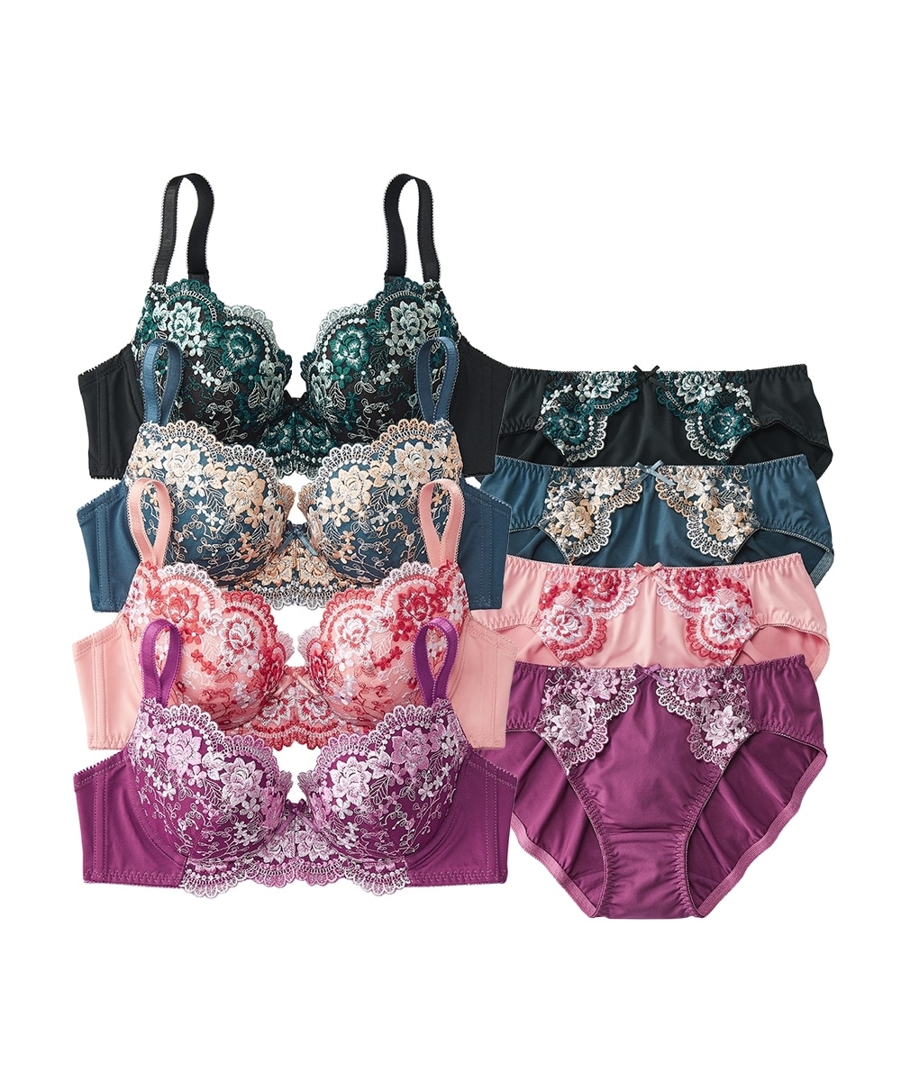 花柄刺しゅうブラジャーショーツ4セット組 通販【ニッセン】