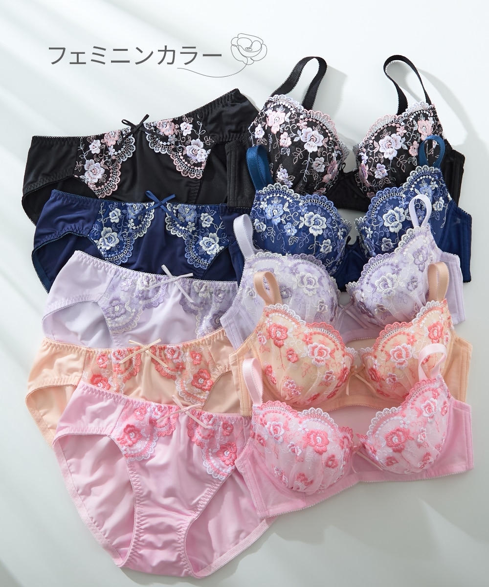 小花柄刺しゅうブラジャーショーツ5セット組 通販【ニッセン】