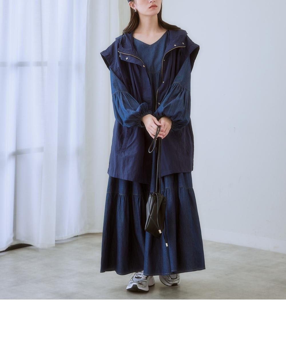 大きいサイズ はっ水加工ビッグシルエットフード付ロングベスト 通販