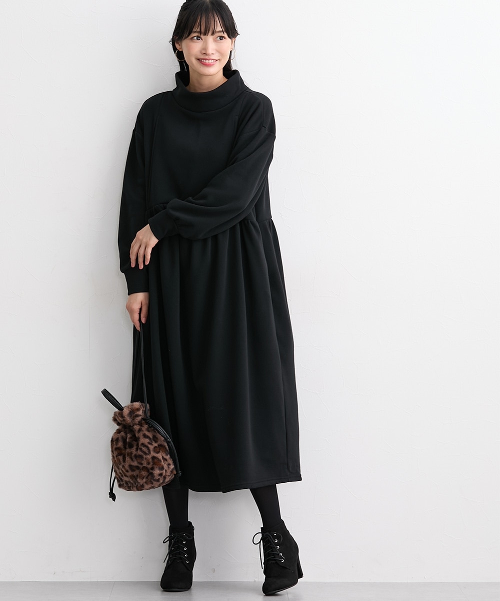 マタニティウェア・授乳服】あったか裏起毛 ウエストギャザーモック