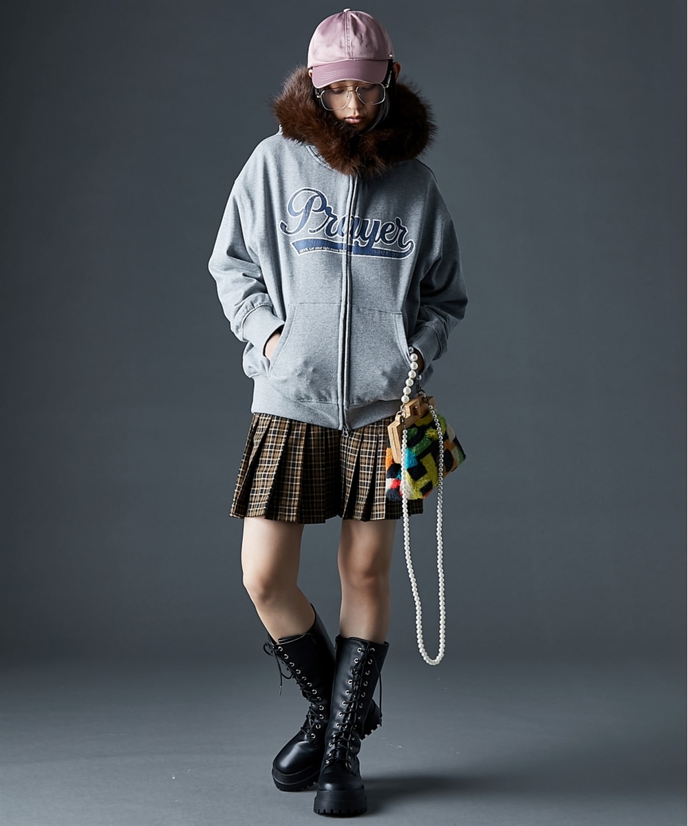 フェイクファー付き綿100％ジップアップパーカー＜大きいサイズ有