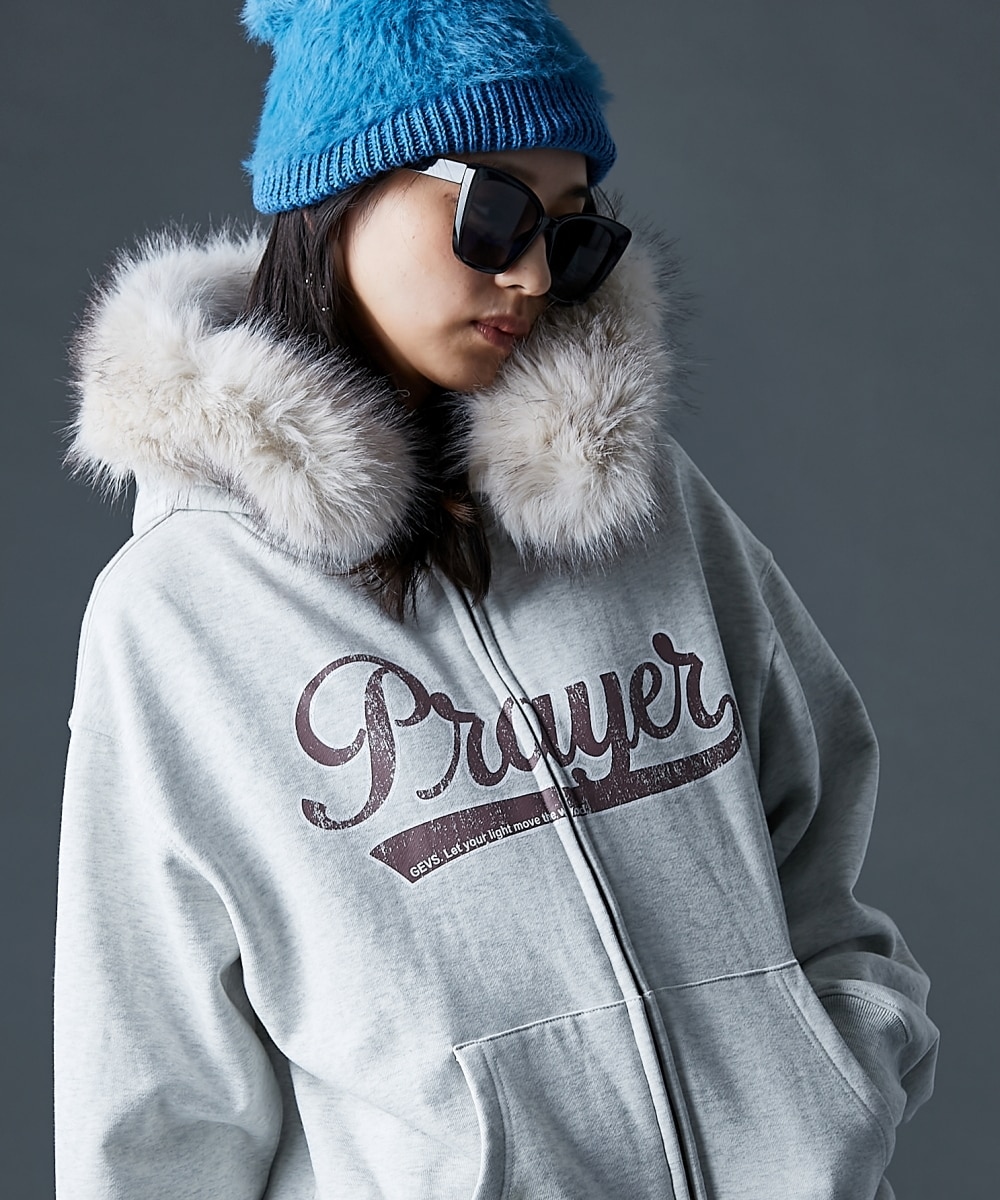 フェイクファー付き綿100％ジップアップパーカー＜大きいサイズ有