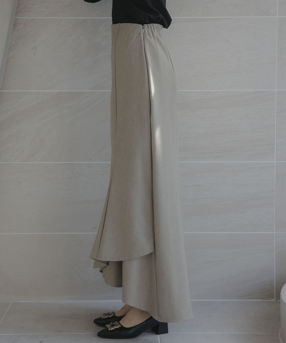 高身長 ハイウエストクロスレイヤードロングフレアスカート（トール
