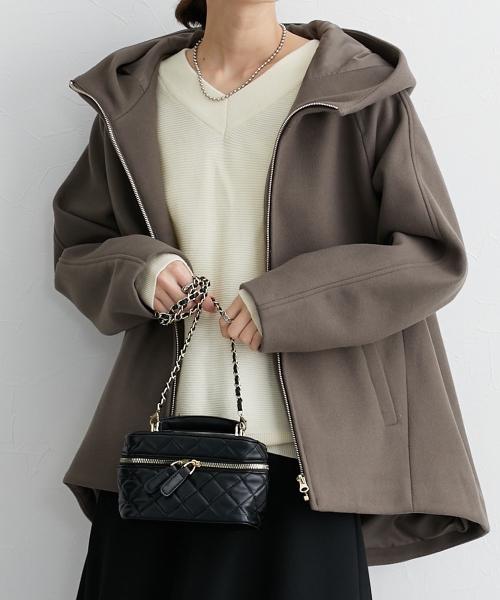 フェイクウールフーデッドショート丈コート 通販【ニッセン】