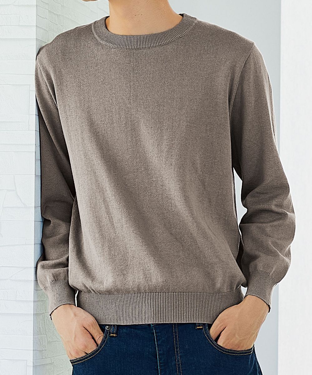 洗える綿100％クルーネックニット（ハイゲージ）【大きいサイズ有