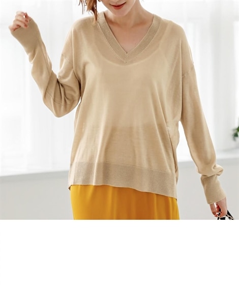 Vネックシアーニットプルオーバー＜大きいサイズ有＞【OtonaSMILE
