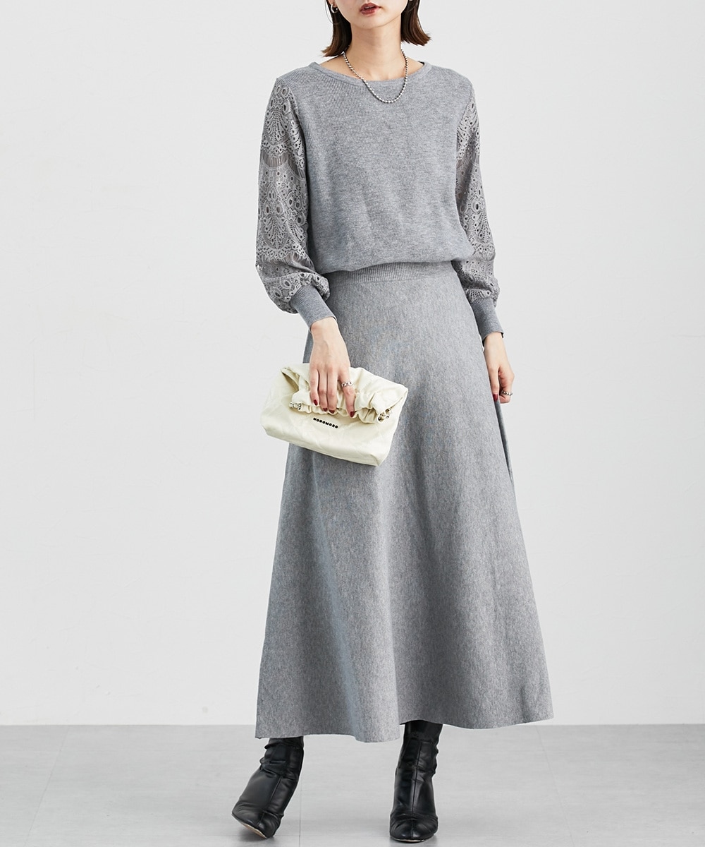 ふんわりモチモチ素材】ミディー丈ニットフレアスカート 通販【ニッセン】