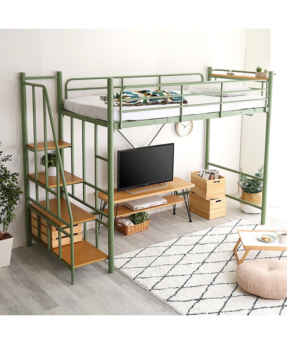 高さ2段階調整できる階段付きロフトベッド 通販【ニッセン】