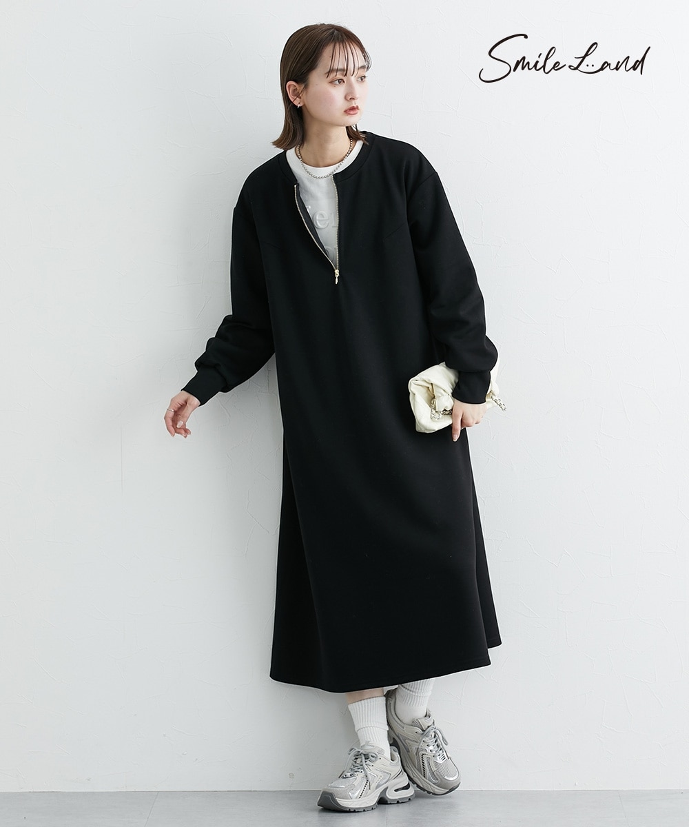 大きいサイズ ダンボールニットハーフジップワンピース 通販【ニッセン】