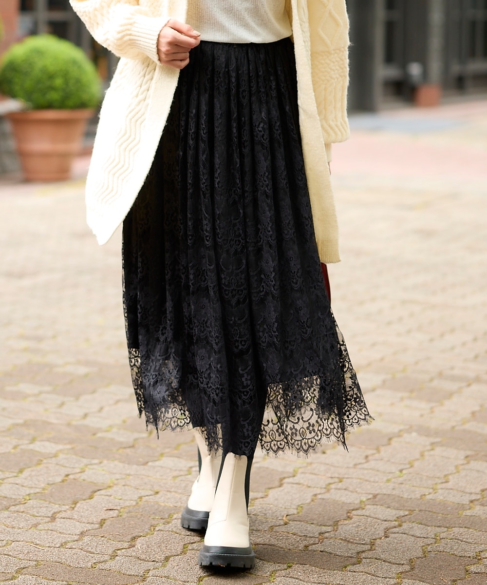 大きいサイズ 総レーススカート（ペチコート付き） 通販【ニッセン】