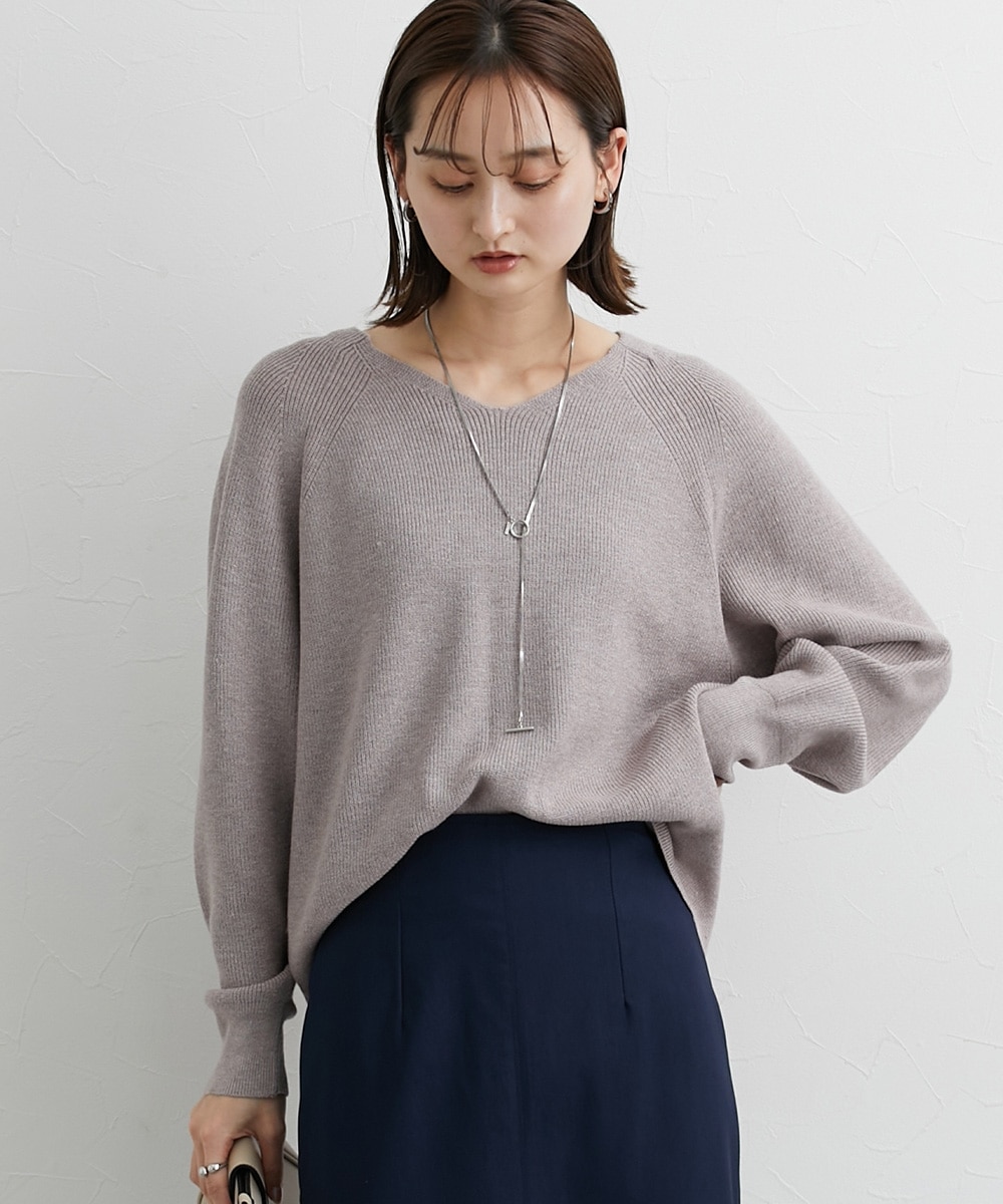 もちもち素材 畔編みVネックラグランスリーブニット 通販【ニッセン】