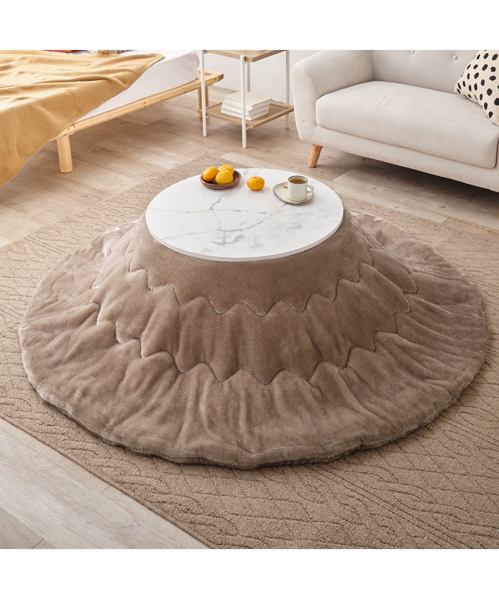 丸形こたつテーブル（大理石調/ナチュラル）＋布団2点セット(なめらか