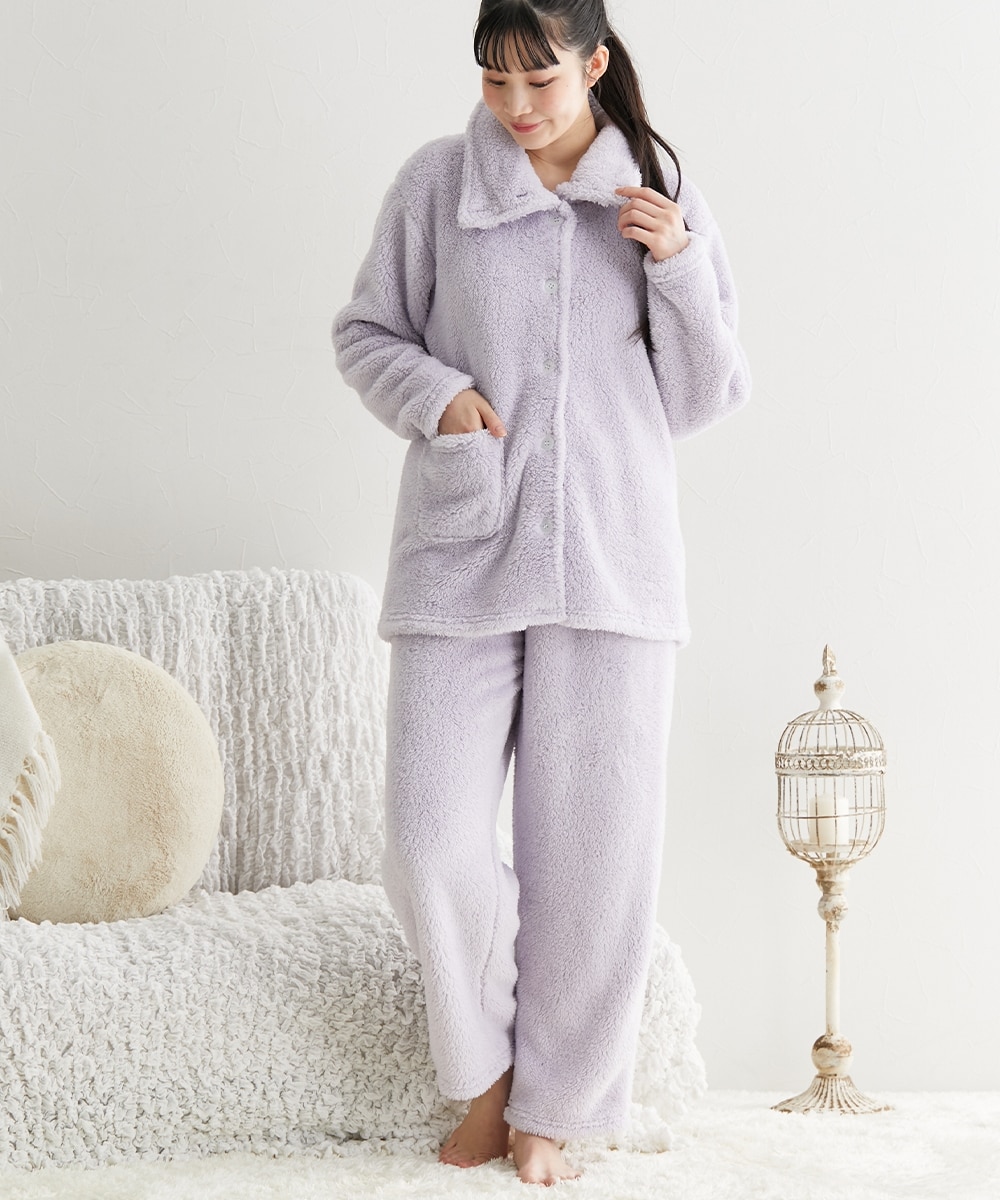 ふわぬくマイクロファー首あったか前開きパジャマ 通販【ニッセン】