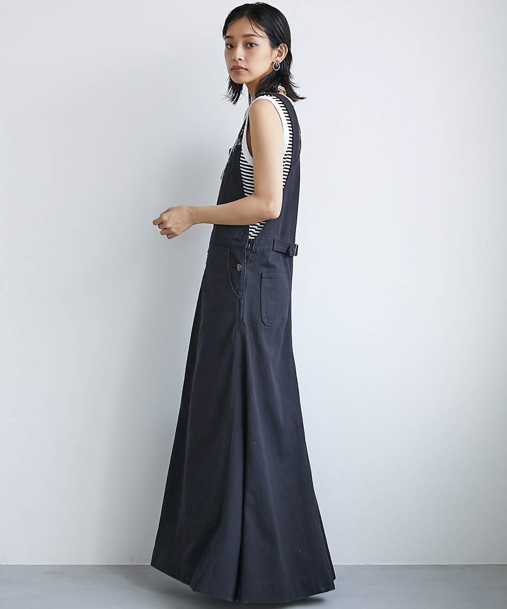 大きいサイズ 綿100％フレアマキシジャンパースカート シックスタイル