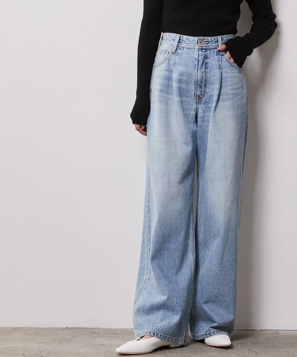 大きいサイズ＞綿100％タックバギーデニムパンツ シックスタイル 通販