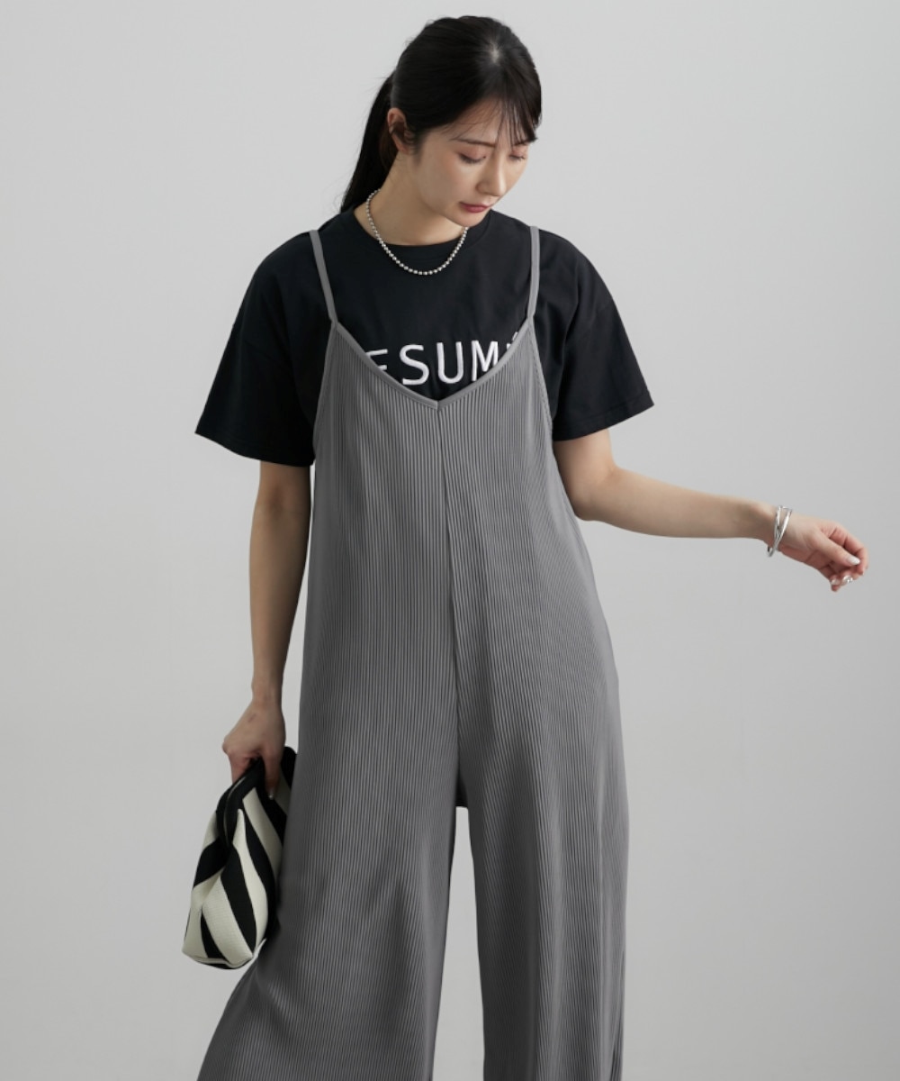 プリーツワイドサロペットパンツ 通販【ニッセン】