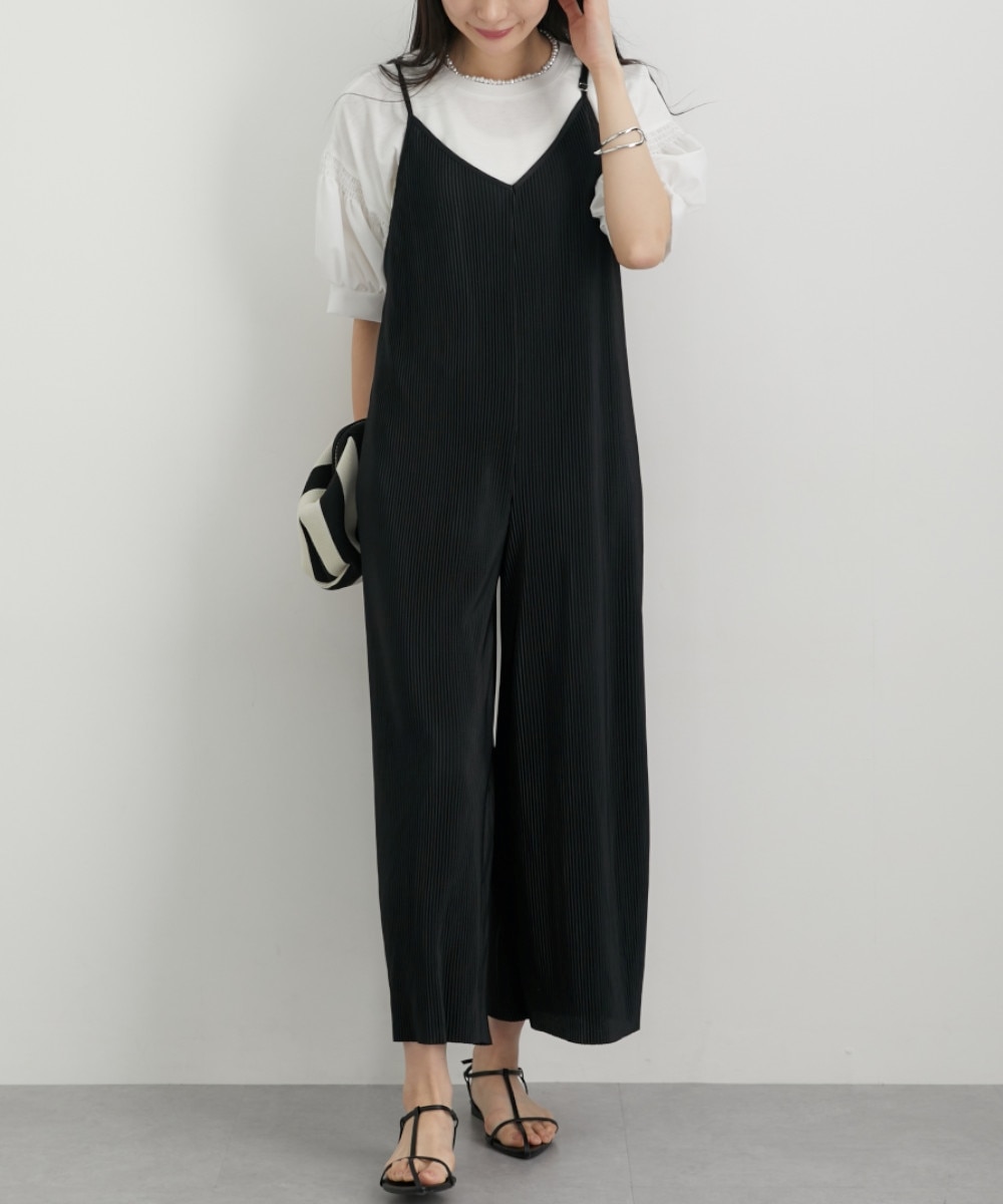 プリーツワイドサロペットパンツ 通販【ニッセン】