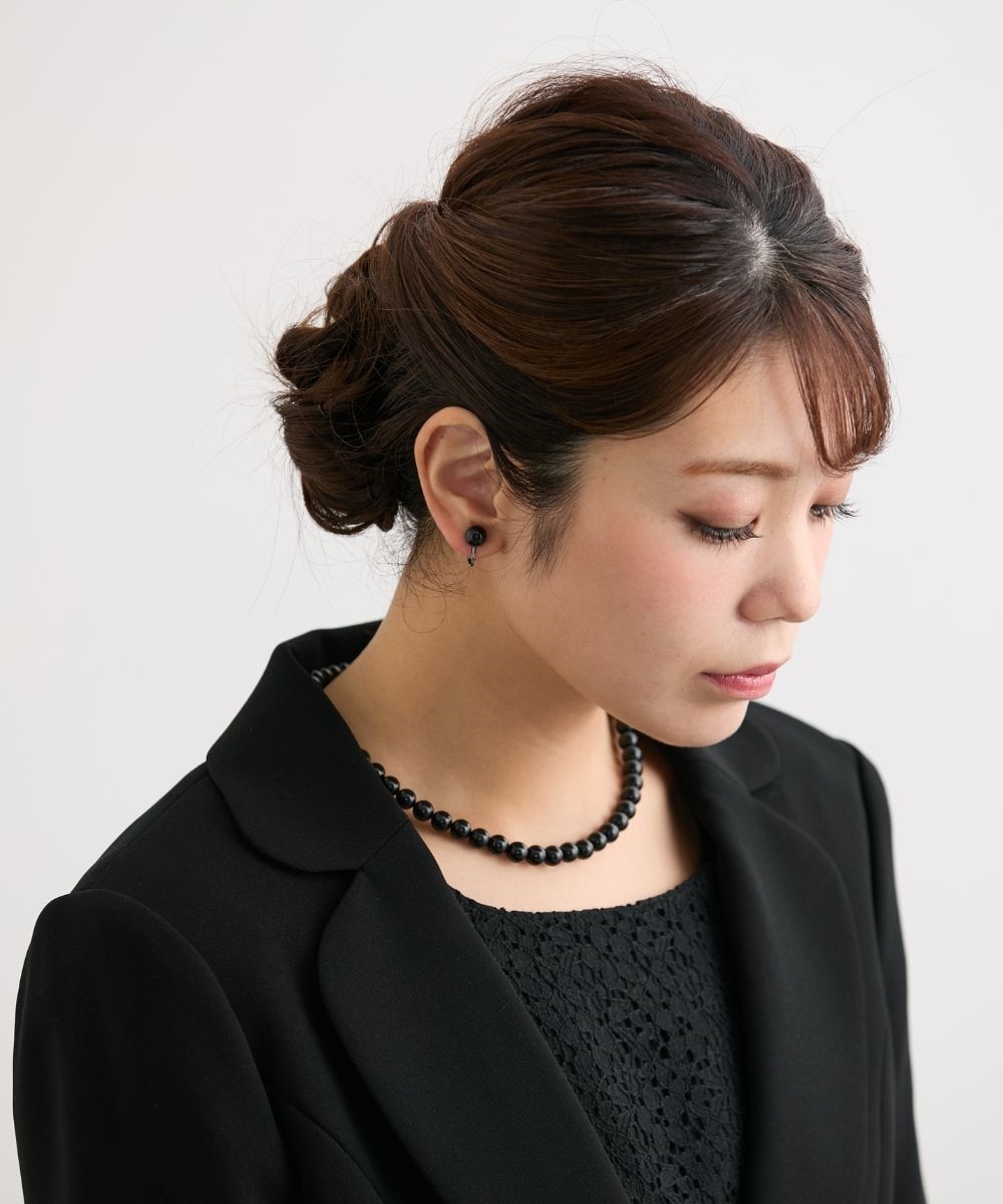 岩佐】日本製天然8mmジェットネックレス＆イヤリングセット 通販