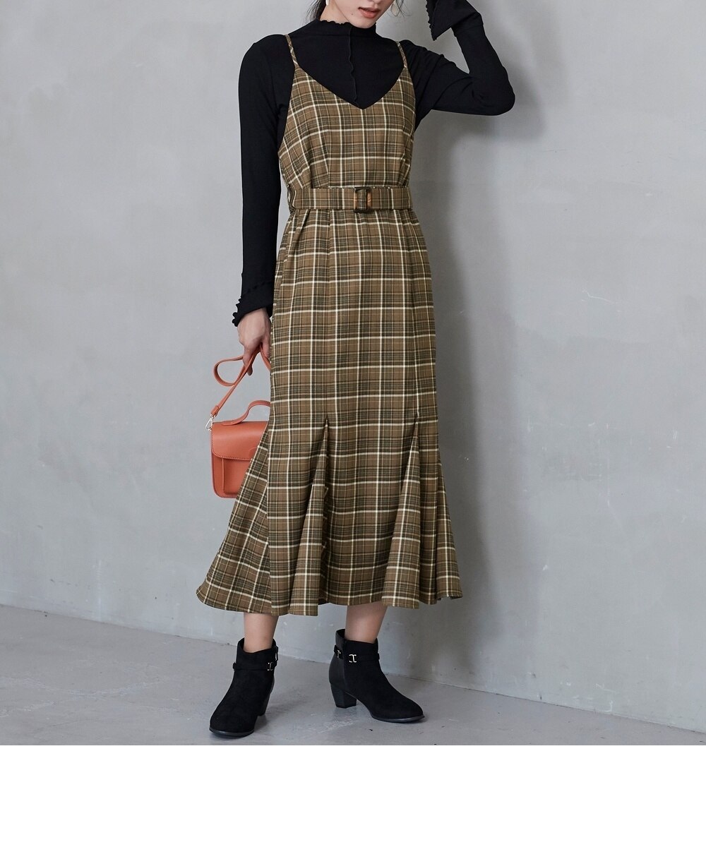 大きいサイズ チェック柄マーメイドワンピース（FIFTH）【la farfa 22