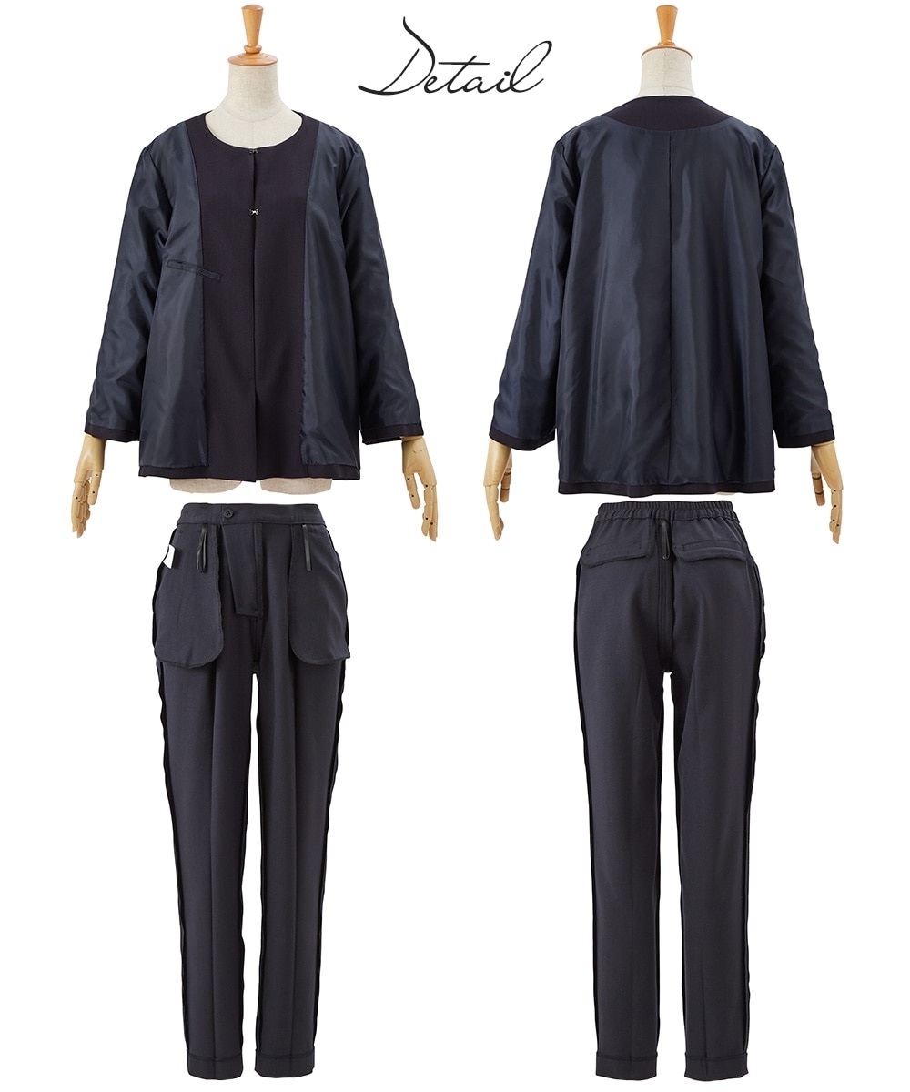 レディーススーツ】ドビー素材セットアップパンツスーツ3点セット