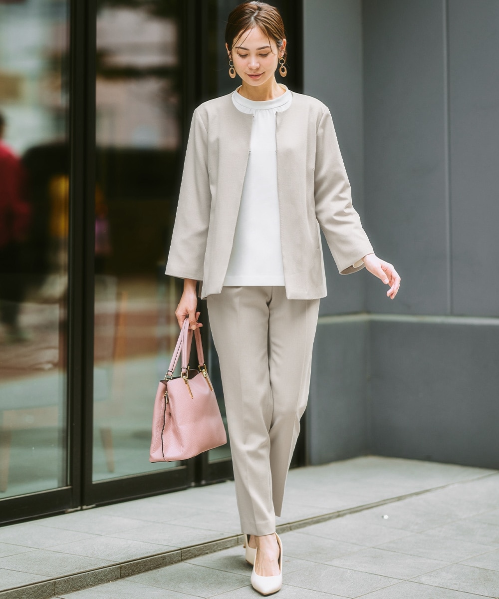 レディーススーツ】ドビー素材セットアップパンツスーツ3点セット