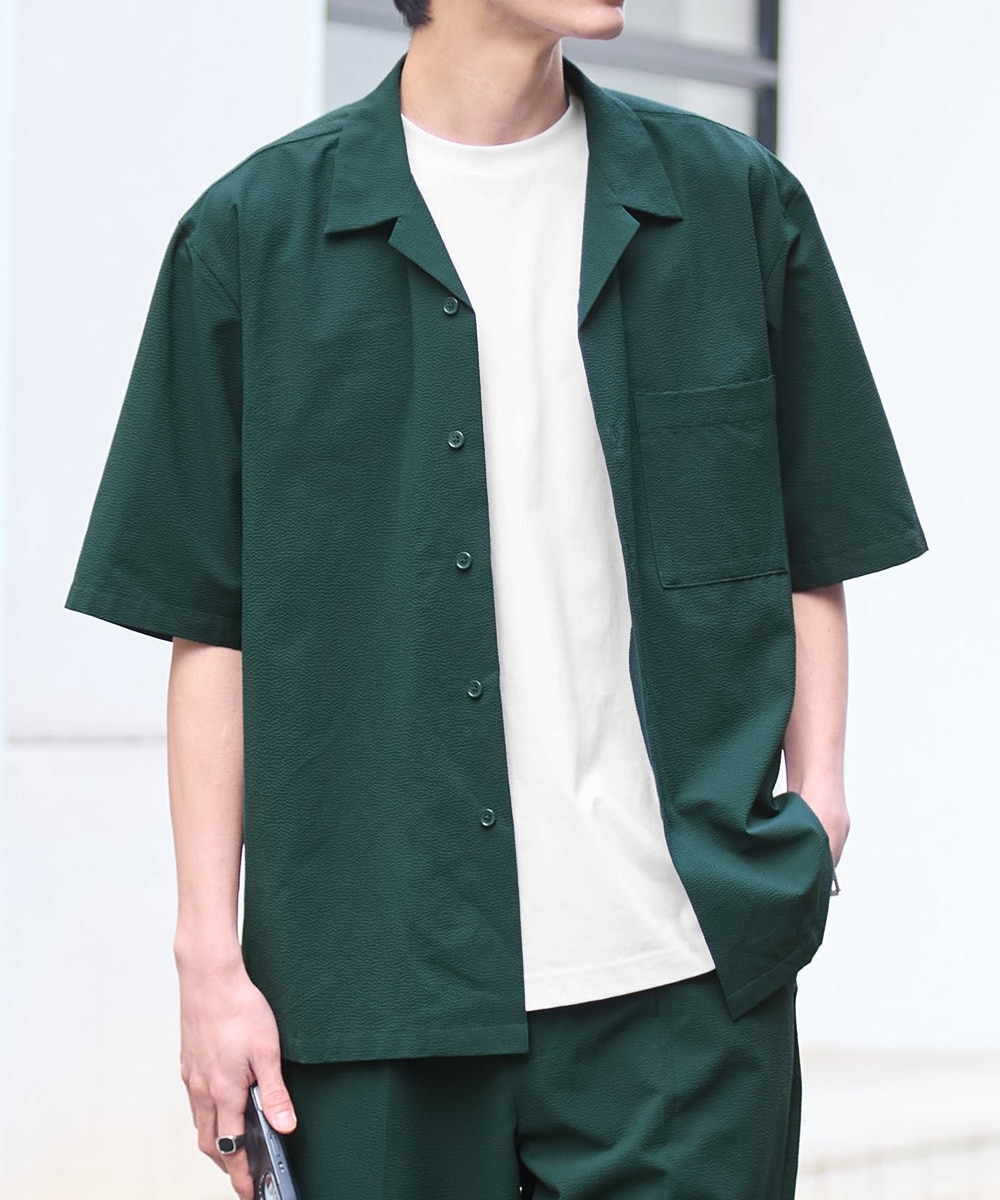 セットアップ可能】ストレッチシアサッカーオーバーサイズオープン