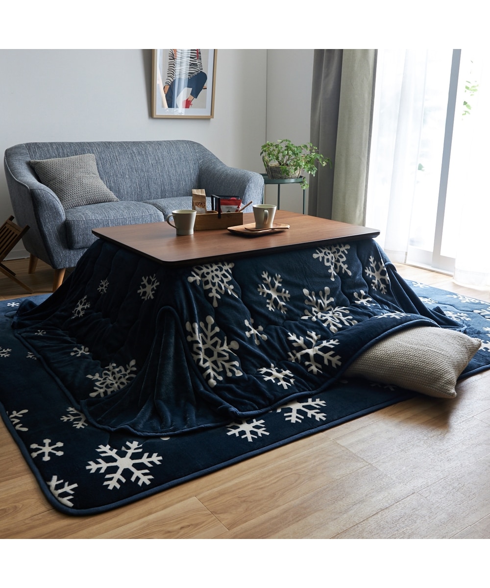 雪の結晶柄を散りばめた省スペースこたつ掛け布団 通販【ニッセン】