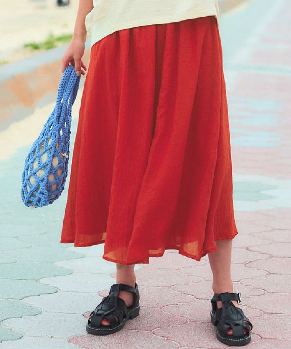 大きいサイズ ふわりと軽い綿混楊柳ロング丈スカート 通販【ニッセン】