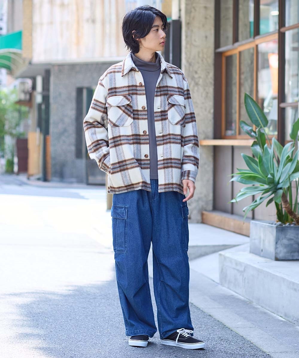 シャギーチェックオーバーサイズシャツジャケット【大きいサイズ有