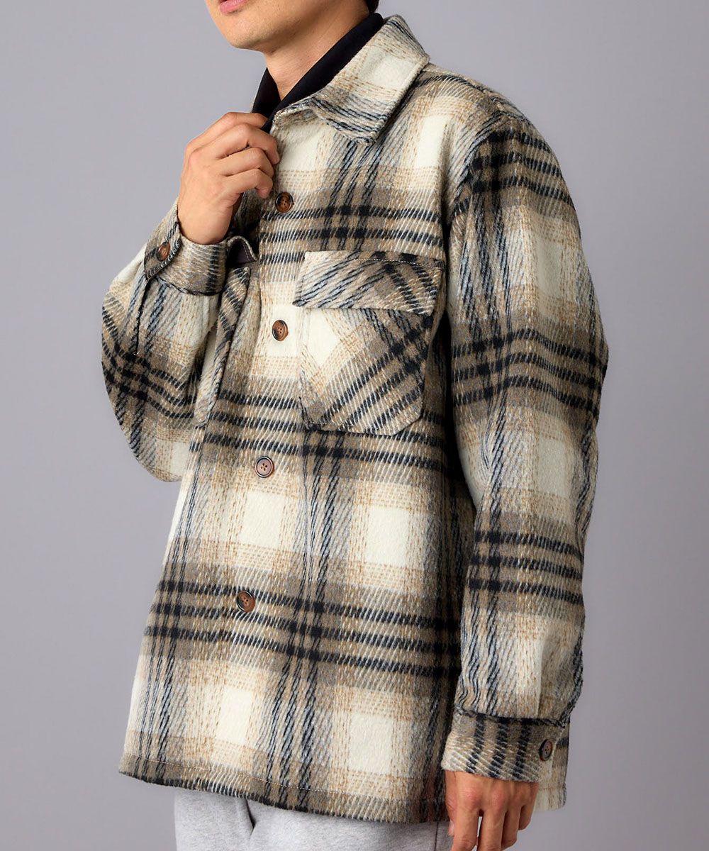 シャギーチェックオーバーサイズシャツジャケット【大きいサイズ有