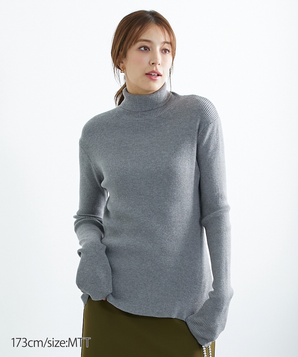 高身長 肌ざわりなめらか袖丈たっぷりリブタートルニット（トール