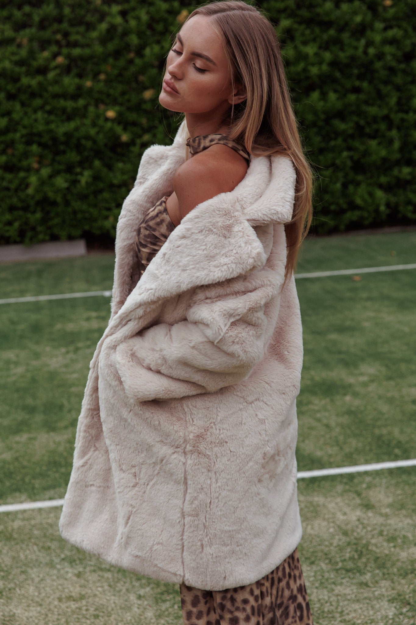 Shop the Perceptions Longline Faux Fur Coat Beige