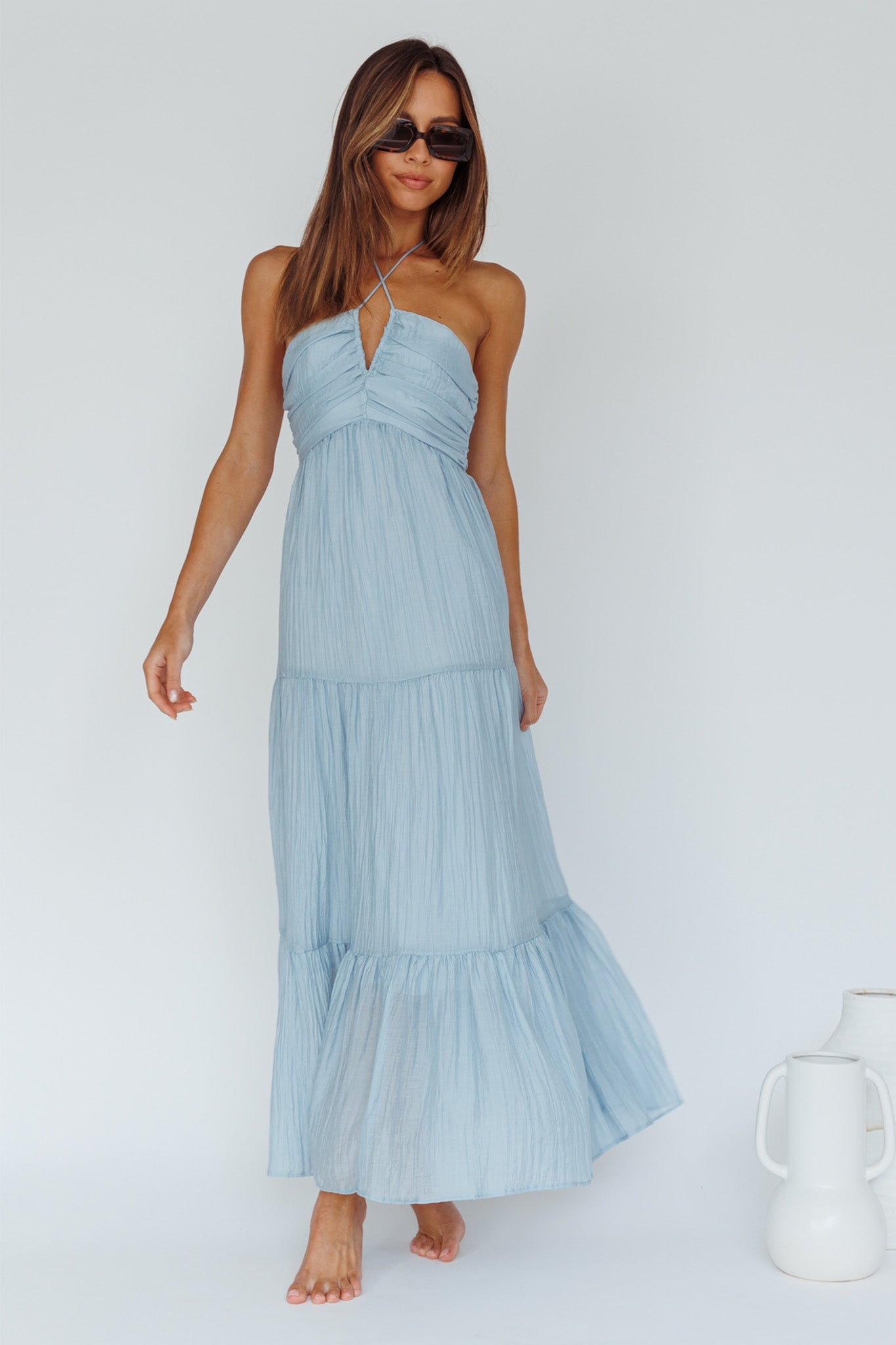 Shop the Asiah Halterneck Maxi Dress Ice Blue