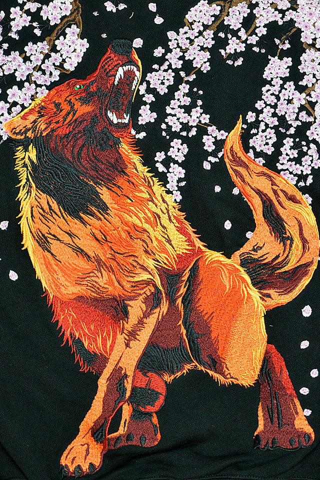 粋 桜狼咆哮スウェットジップパーカー 絡繰魂 234007 和柄 和風 刺繍