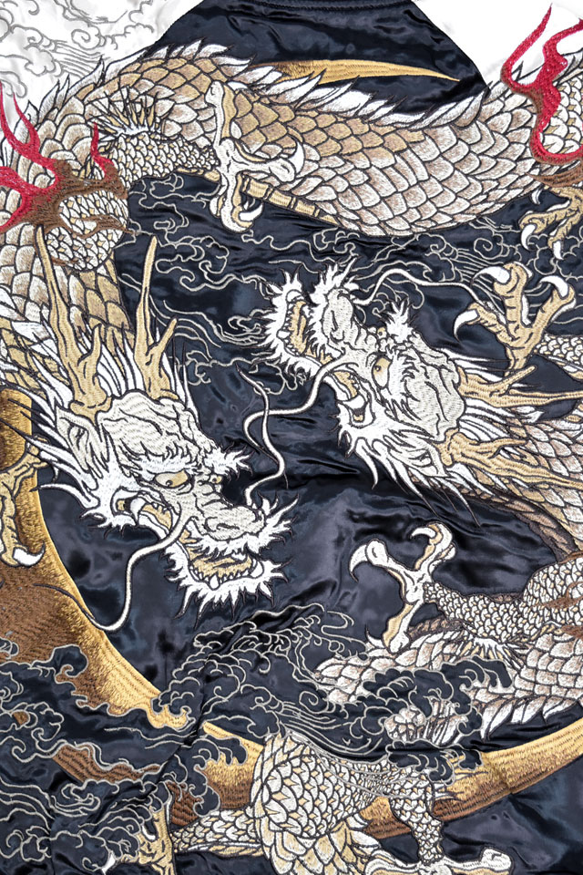粋 月光双龍リバーシブルスカジャン 絡繰魂 252136 和柄 和風 竜 刺繍