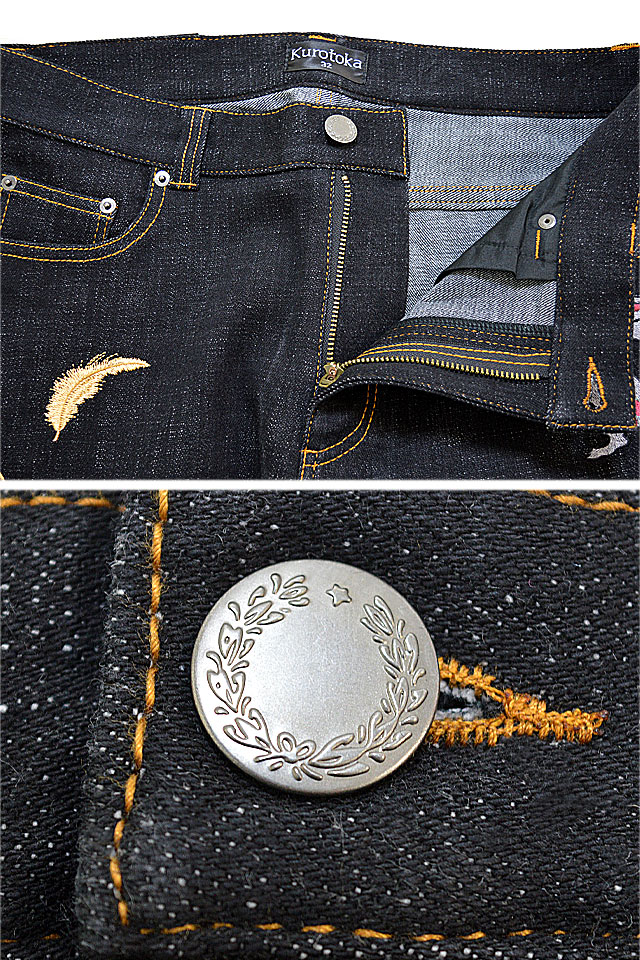 黒菟華 鷹の刺繍デニムジーンズ LIN AL-759021 ジーパン 和柄 和風 兎