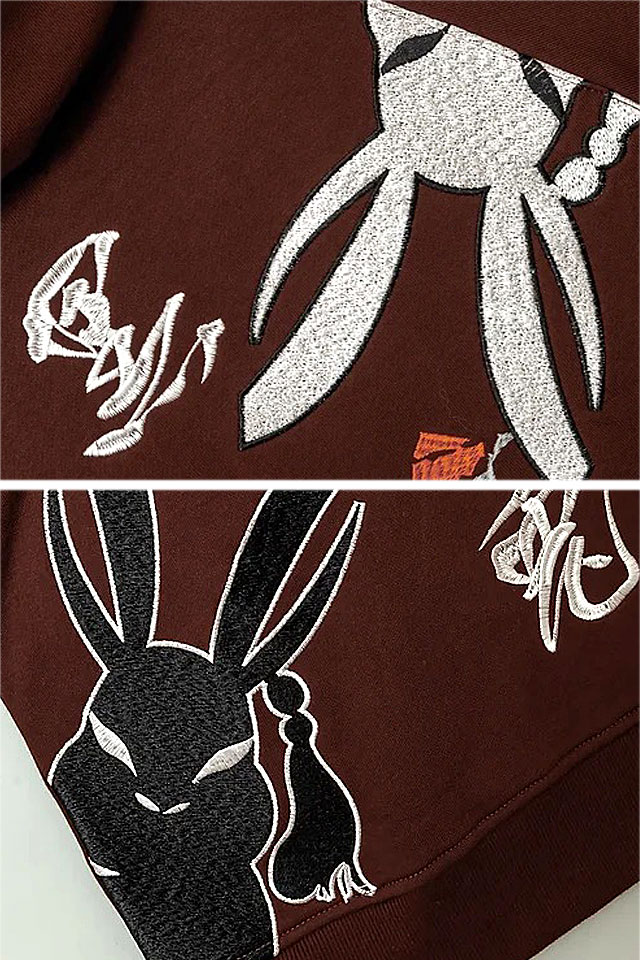 黒菟華 薔薇菟パーカー LIN AL-758007 兎 うさぎ ウサギ 刺繍 和柄