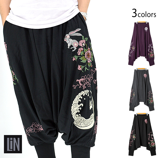 黒菟華 紅の華サルエルパンツ LIN AL-756002 和柄 和風 兎 うさぎ