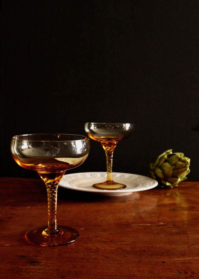 クープグラス ツイストステムグラス 2客 アンバー 洋食器 Antique