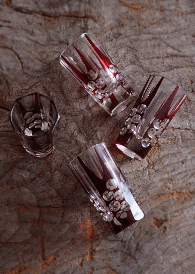 切子ショットグラス リキュールグラス6客 色被ガラス 酒器 ガラス酒器