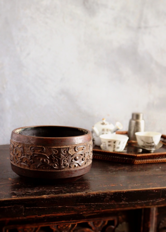 唐物 砂張 張廣徳製 筆洗 【古玩中国建水 煎茶 茶道具 茶こぼし】