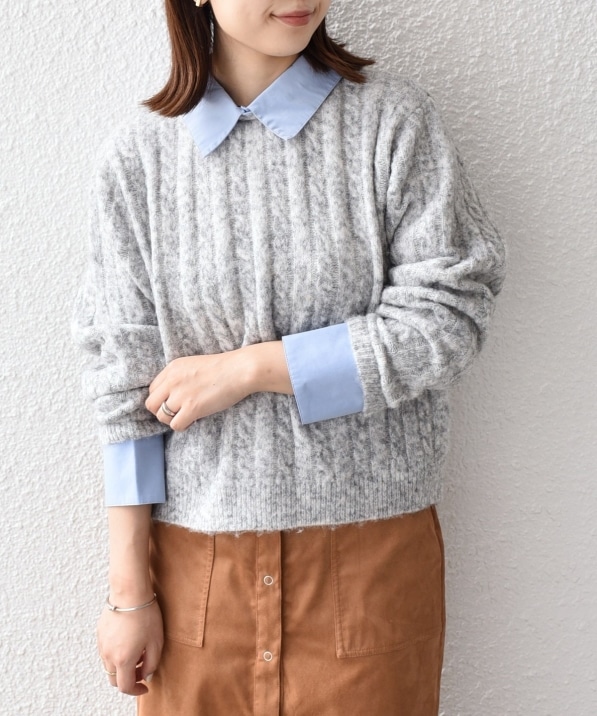SHIPS Colors:〈手洗い可能〉シャツ レイヤードライク ケーブル ニット