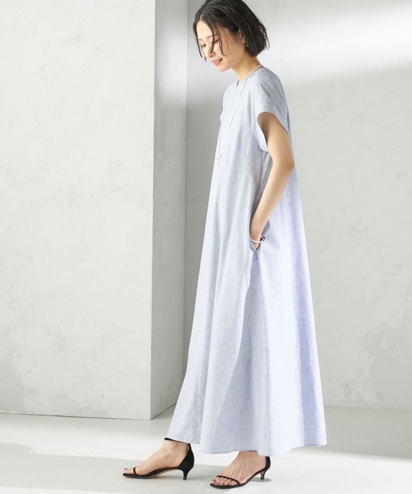 接触冷感・手洗い可能〉麻混 シャンブレー フレア ワンピース｜ SHIPS