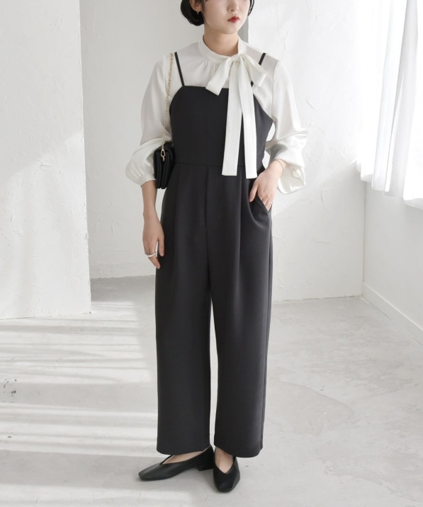 quaranciel:〈洗濯機可能〉ダブルクロス テーパード サロペット