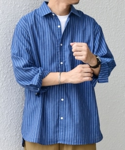 SHIPS any: コットン/リネン バンド スキッパー ハーフスリーブ シャツ