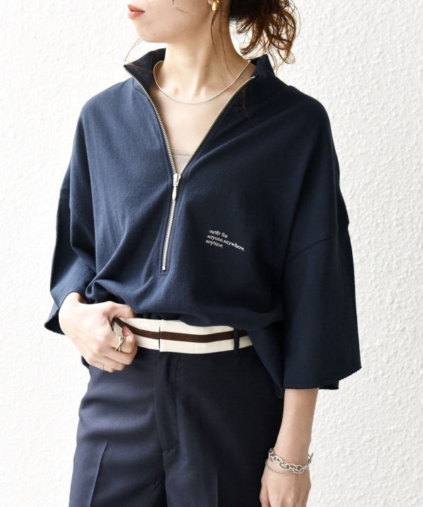 SHIPS any: COTTON USA ワンポイント ロゴ ハーフジップ Tシャツ