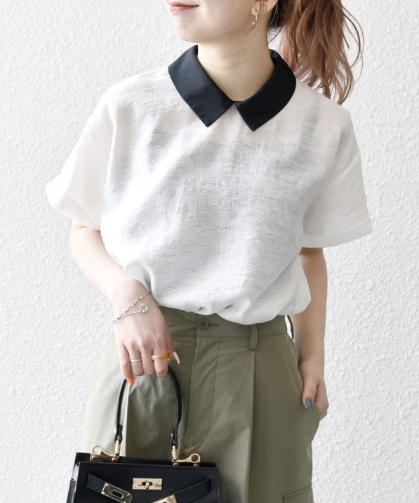 SHIPS any:〈洗濯機可能〉フラワー ジャカード バイカラー プル