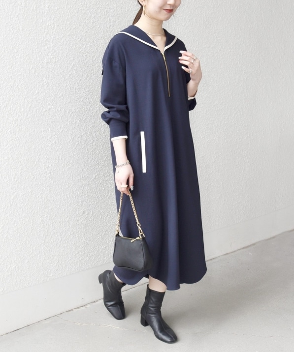 予約》SHIPS any:〈洗濯機可能〉セーラーカラー 配色 ジップ