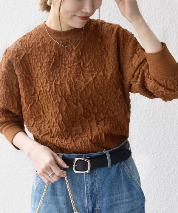 WEB限定】SHIPS any:〈手洗い可能〉ジャカード バンピー クルーネック