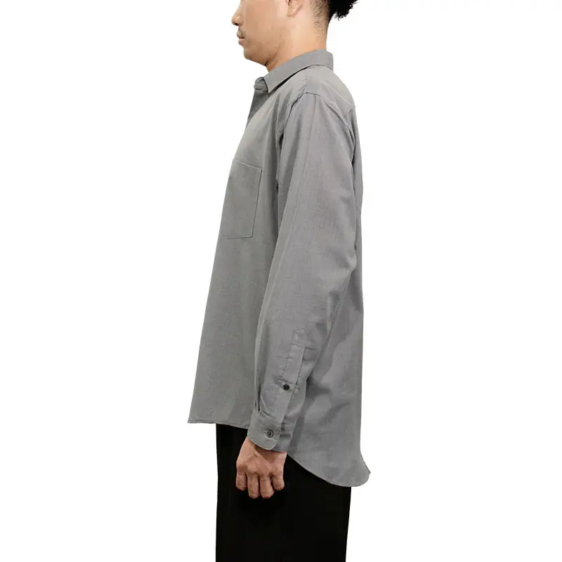 シャツ カジュアルシャツ グレー 無地 メンズ レーヨン とろみ
